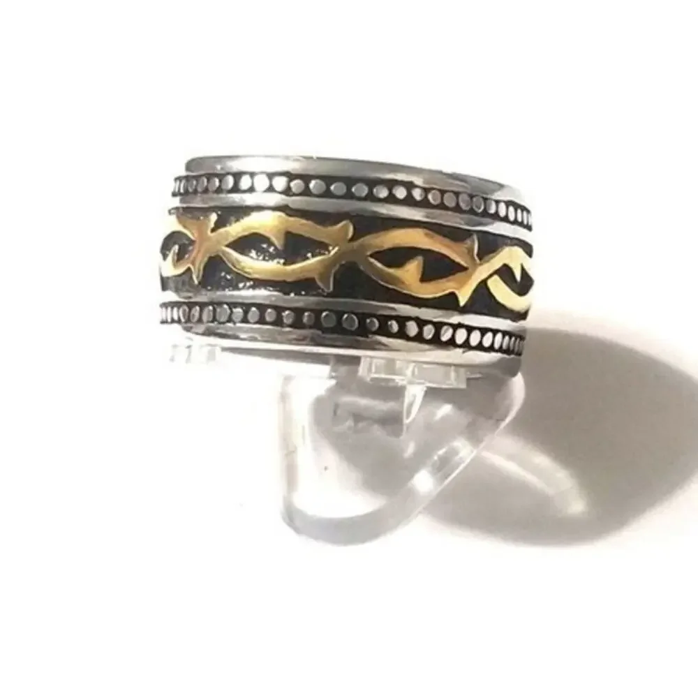 Men's new 316L stainless steel  silver gold wide ring size 11‎
